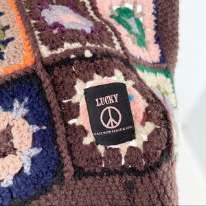 Lucky Brand Brown Multi Color Crochet Scarf